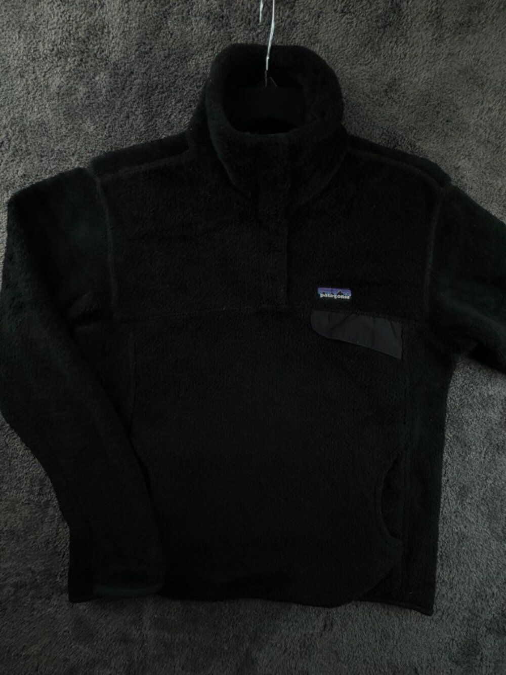 Patagonia Women Jacket Fuzzy Fleece Medium Pullover 1/4 Snap Chest Pocket, Logo